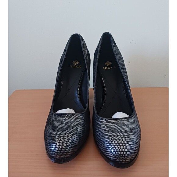 Isola Womens Block High Heels Pumps Hayley Black Foil Snake Print Size 11 - Picture 6 of 9